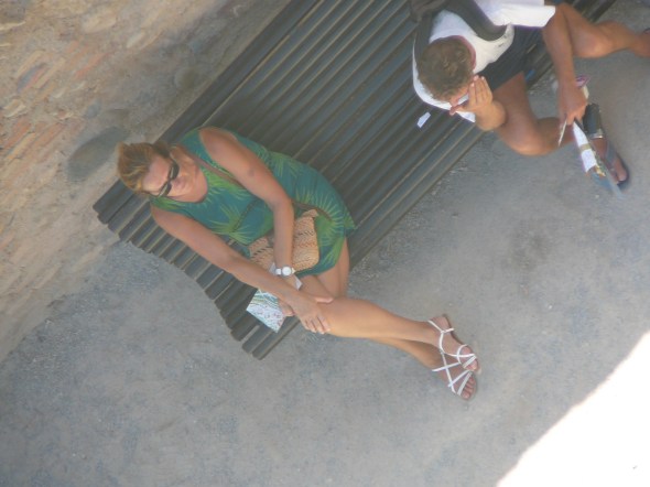 Marleen vanaf de Torre de la Vela van de Alcazaba van Granada