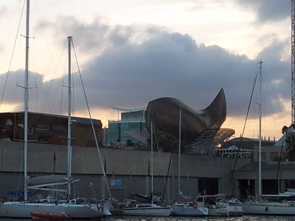 zicht vanaf de boot op de haven 