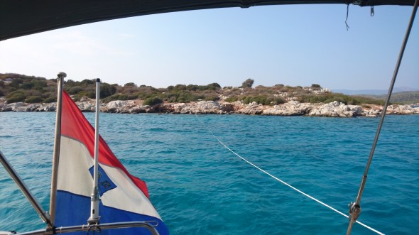 ankeren met lijn naar het eilandje